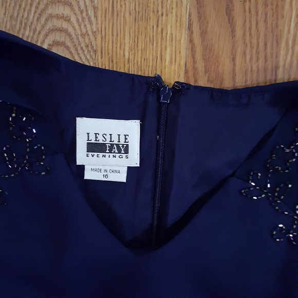 Leslie Fay Evening Navy Blue Dress - Picture 3 of 8
